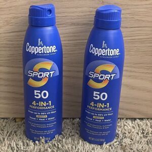 New 2 Coppertone Full Size 11 Oz SPF 50 Sunscreen Spray Water Sweat Resistant